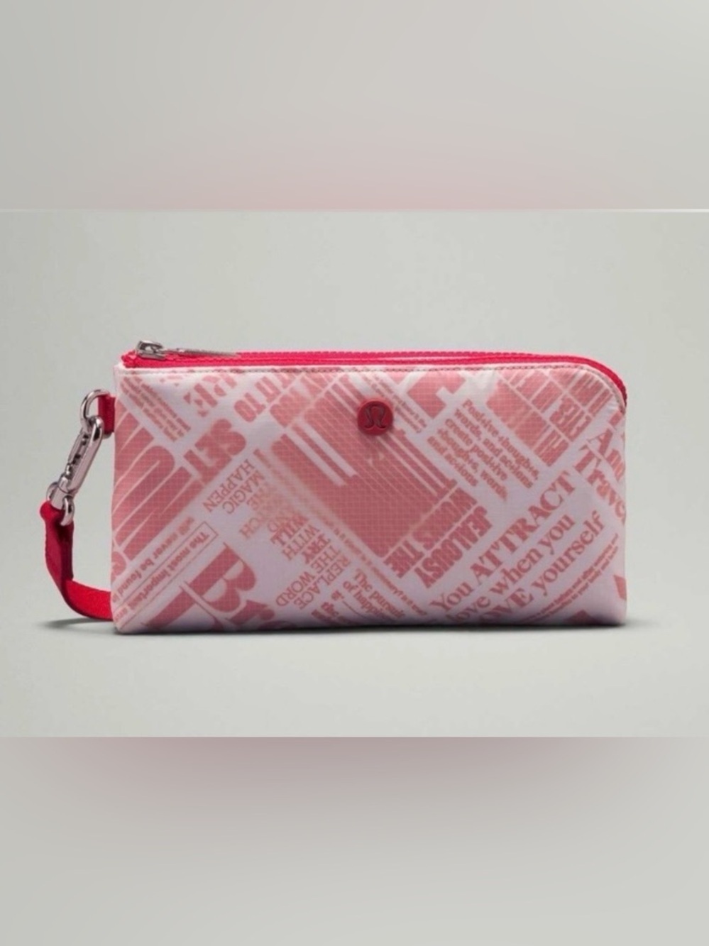 Rare Lululemon Manifesto Print Curved Wristlet White Lulu Red Retired